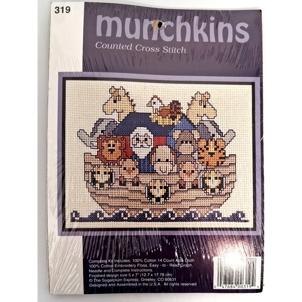 Noah's Ark Counted Cross Stitch Kit Munchkins #319 Animals Ark Finished 5x7